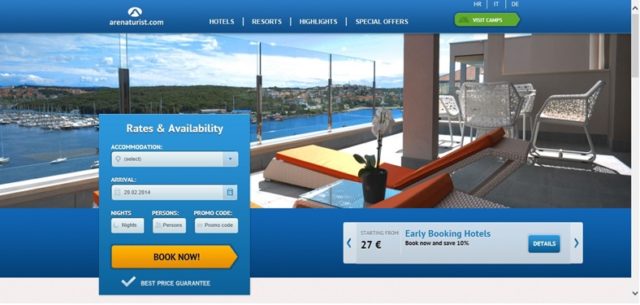arenaturist.com vertical layout booking engine