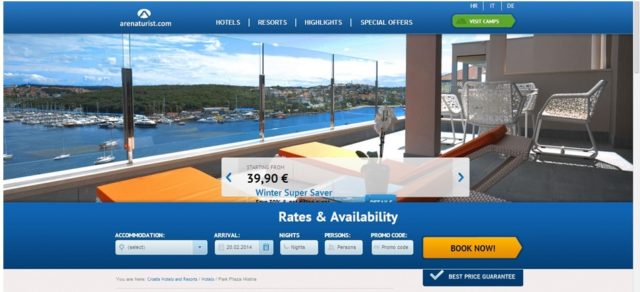 arenaturist.com horizontal layout booking engine
