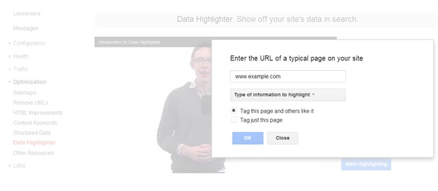 Set the URL of the page - Data Highlighter