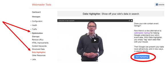 Entering data highlighter and starting using the tool