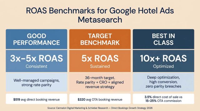 מדדי ייחוס ל-ROAS עבור Google Hotel Ads Metasearch